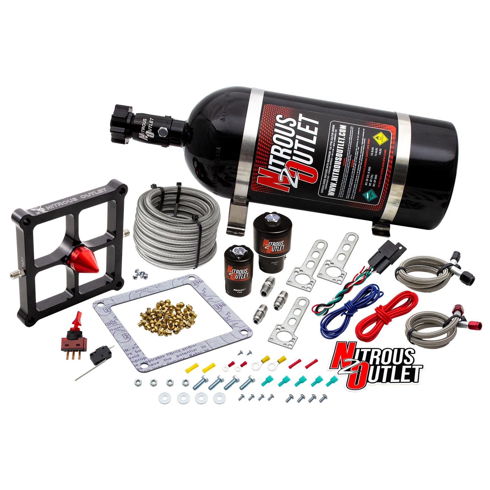 Nitrous Outlet Oxide Systems 00-10652-GEN4-10 Systems, 4500 Stinger 4 Race System - Braided Hoses/ (Gas/E85)(5-55 psi)(50-600 HP)(10lb Bottle)