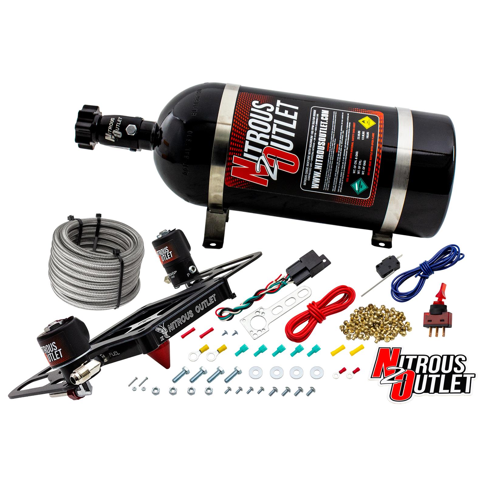 Nitrous Outlet Oxide Systems 00-10654-GEN4-10 Systems, 4500 Stinger 4 System - Hard-line/.122 Solenoid/.177 Fuel Solenoid/Boomerang Solenoid Bracket - (Gas/E85)(5-55 psi)(50-
