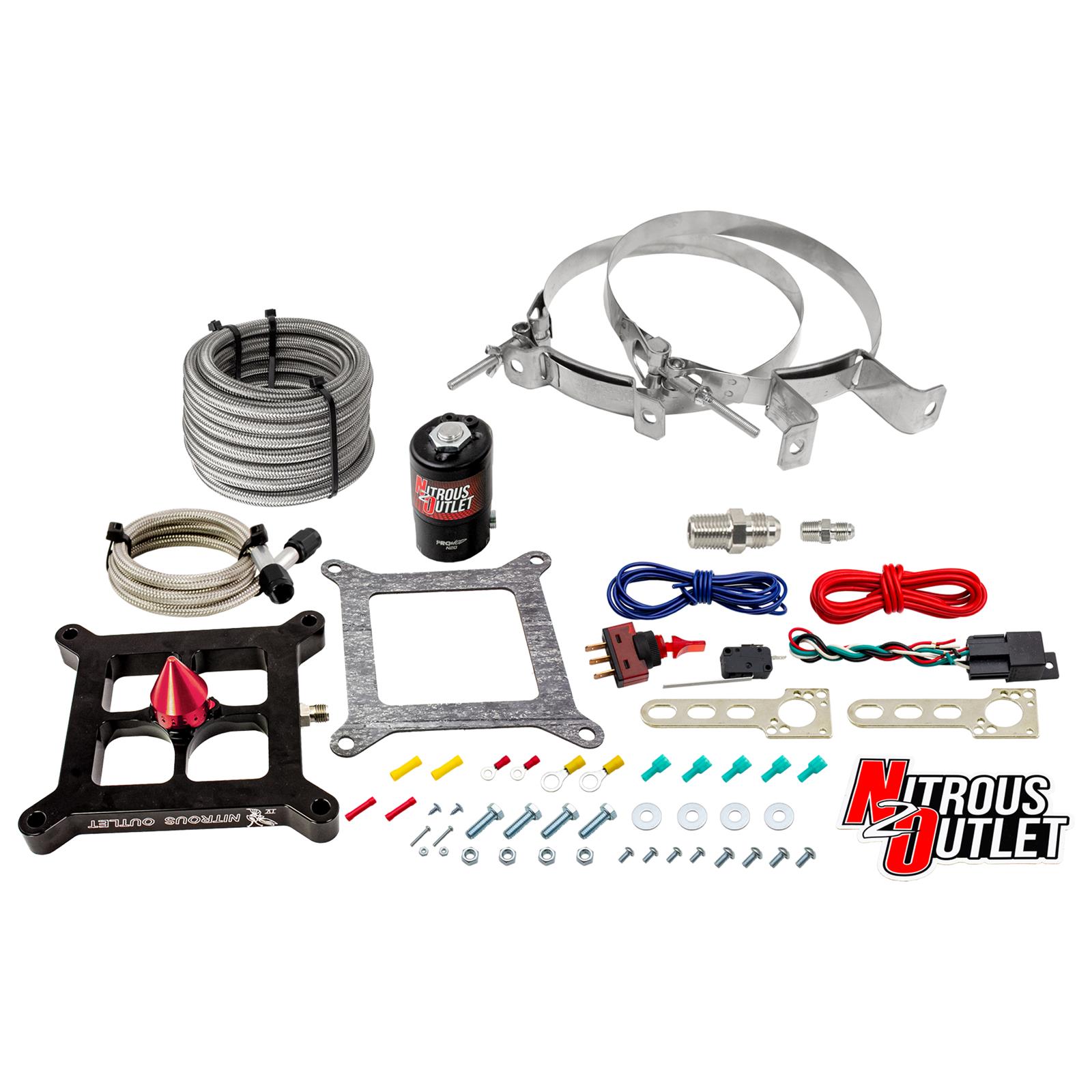 Nitrous Outlet Oxide Systems 00-10670-GEN4-00 Systems, 4150 Stinger 4 Dry System - Braided Hoses/.122 Solenoid/Universal Solenoid Bracket - (50-500 HP)(No Bottle)