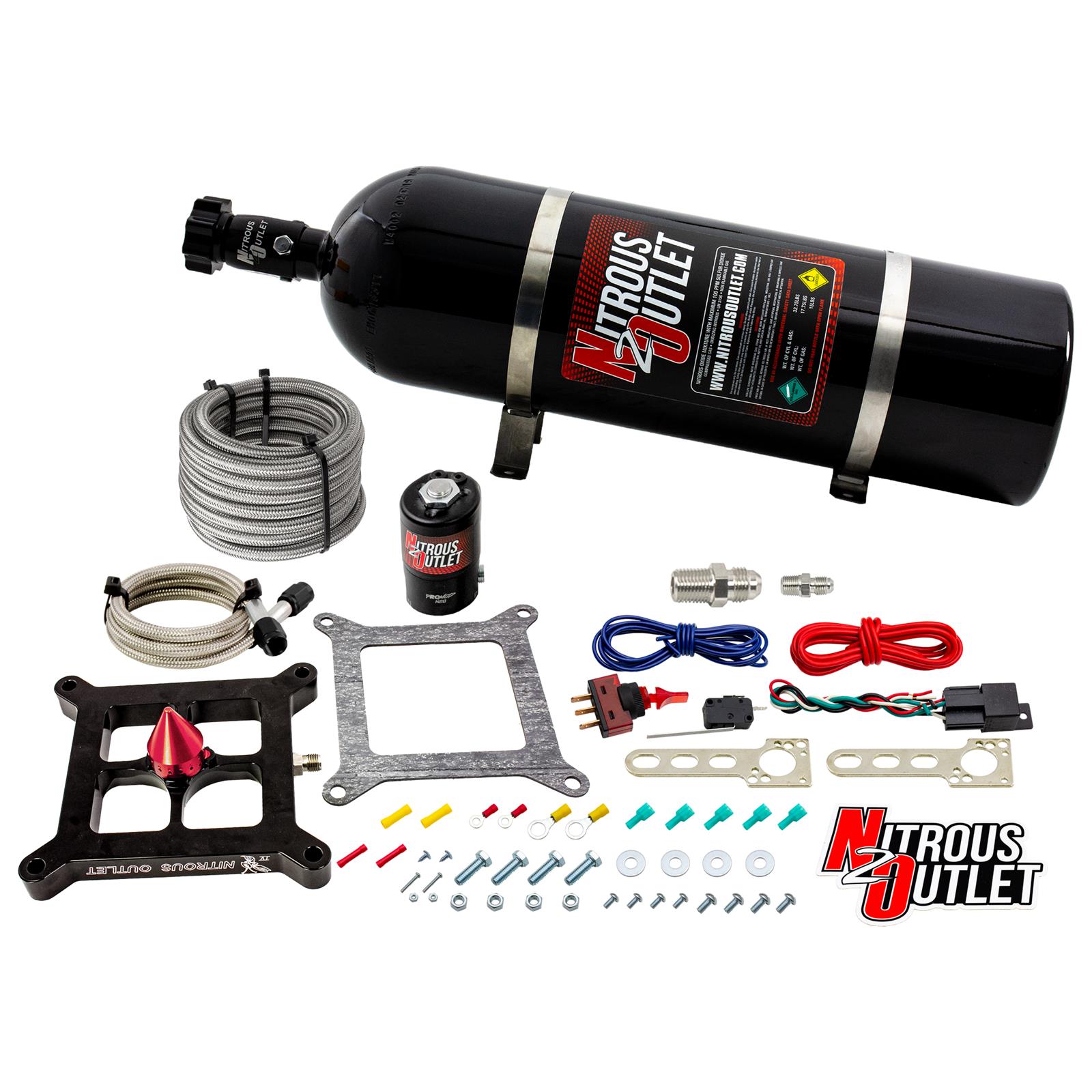 Nitrous Outlet Oxide Systems 00-10670-GEN4-15 Systems, 4150 Stinger 4 Dry System - Braided Hoses/.122 Solenoid/Universal Solenoid Bracket - (50-500 HP)(15lb Bottle)