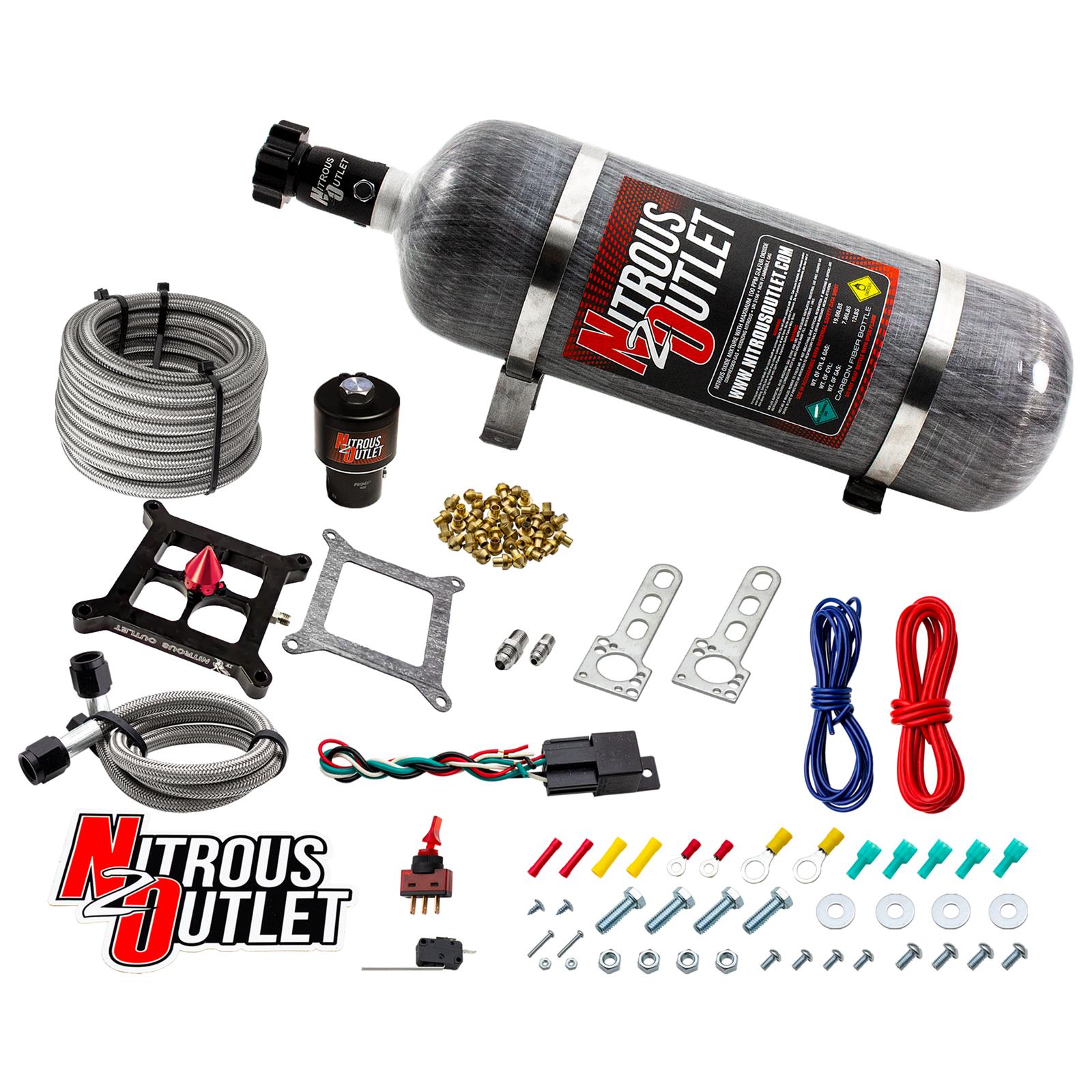 Nitrous Outlet Oxide Systems 00-10671-GEN4-12 Systems, 4150 Stinger 4 Dry Race System - Braided Hoses/.178 Trashcan Solenoid/Universal Solenoid Bracket - (50-600 HP)(12lb Bot