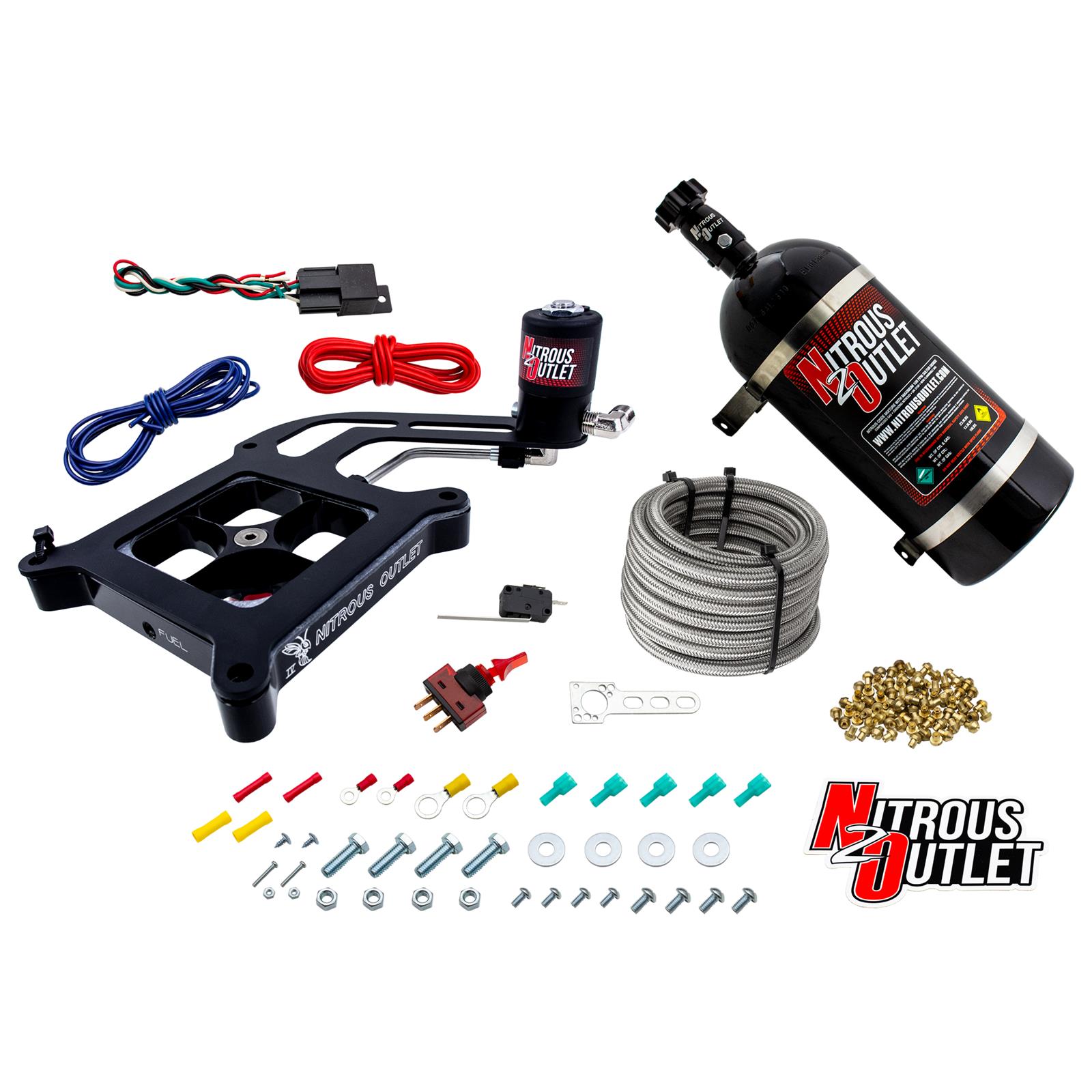Nitrous Outlet Oxide Systems 00-10673-GEN4-10 Systems, 4150 Stinger 4 Dry System - Hard-line/.122 Solenoid/Boomerang Solenoid Bracket - (50-500 HP)(10lb Bottle)