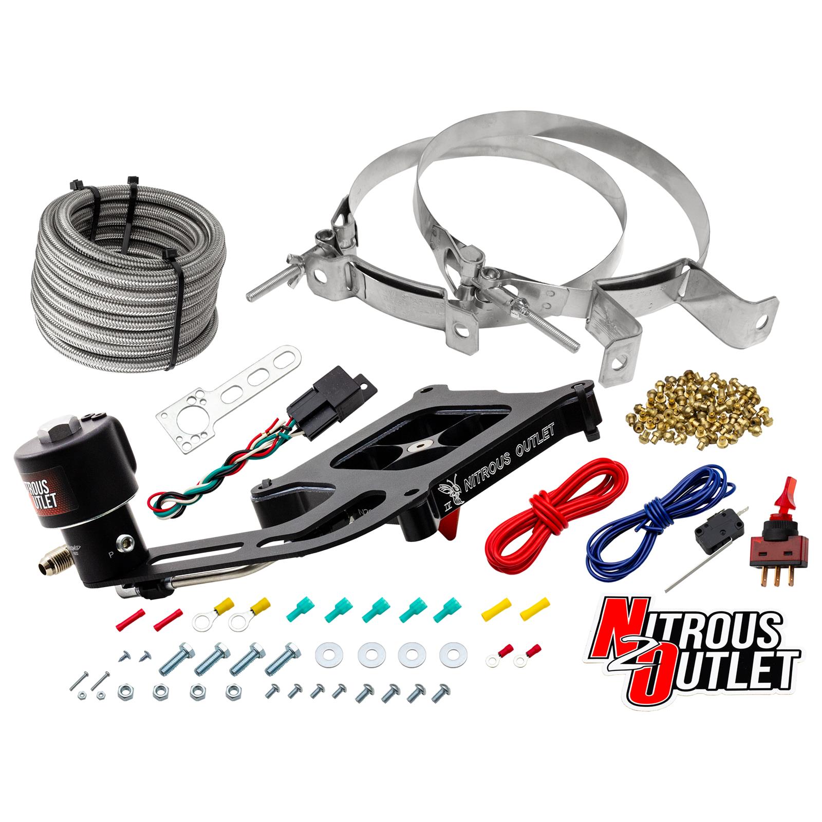 Nitrous Outlet Oxide Systems 00-10674-GEN4-00 Systems, 4150 Stinger 4 Dry Race System - Hard-line/.178 Trashcan Solenoid/Boomerang Solenoid Bracket - (50-600 HP)(No Bottle)