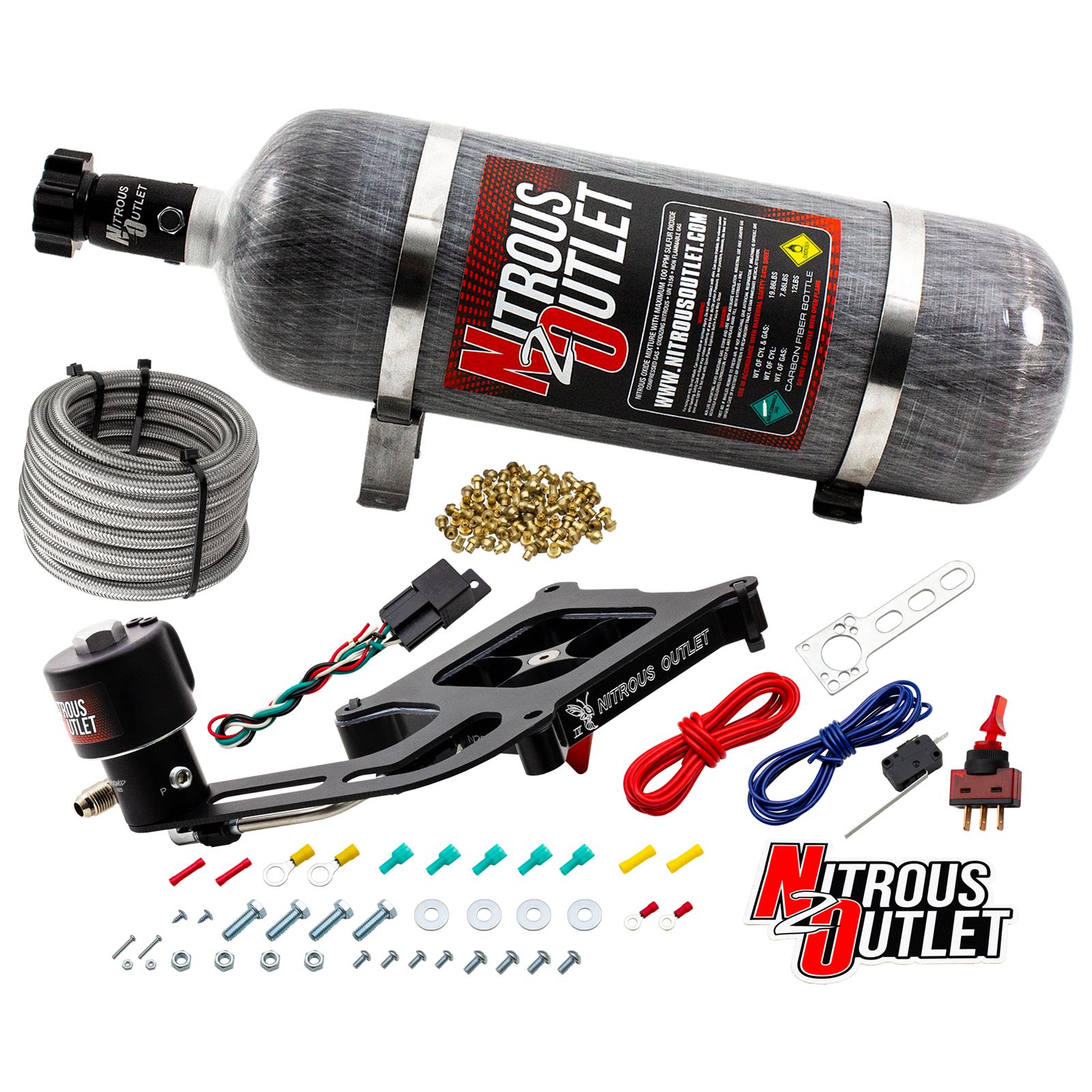 Nitrous Outlet Oxide Systems 00-10674-GEN4-12 Systems, 4150 Stinger 4 Dry Race System - Hard-line/.178 Trashcan Solenoid/Boomerang Solenoid Bracket - (50-600 HP)(10lb Bottle)