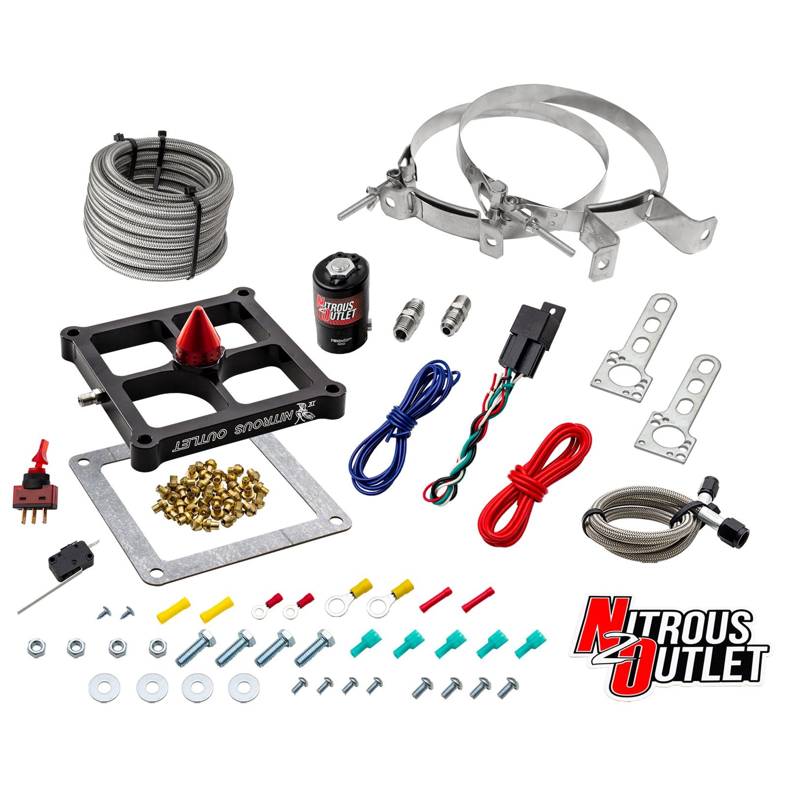 Nitrous Outlet Oxide Systems 00-10677-GEN4-00 Systems, 4500 Stinger 4 Dry System - Braided Hoses/.122 Solenoid/Universal Solenoid Bracket - (50-500 HP)(No Bottle)