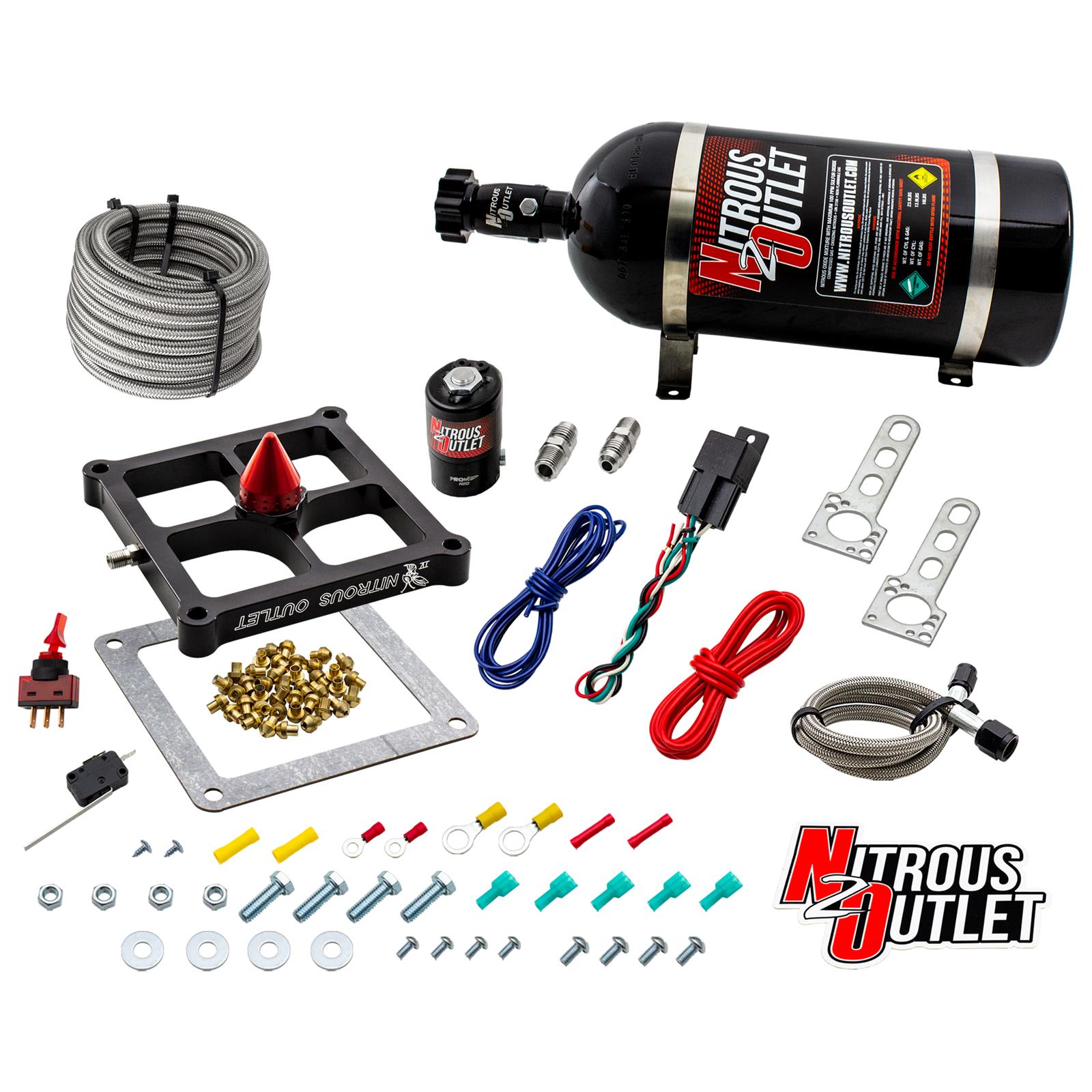 Nitrous Outlet Oxide Systems 00-10677-GEN4-10 Systems, 4500 Stinger 4 Dry System - Braided Hoses/.122 Solenoid/Universal Solenoid Bracket - (50-500 HP)(10lb Bottle)