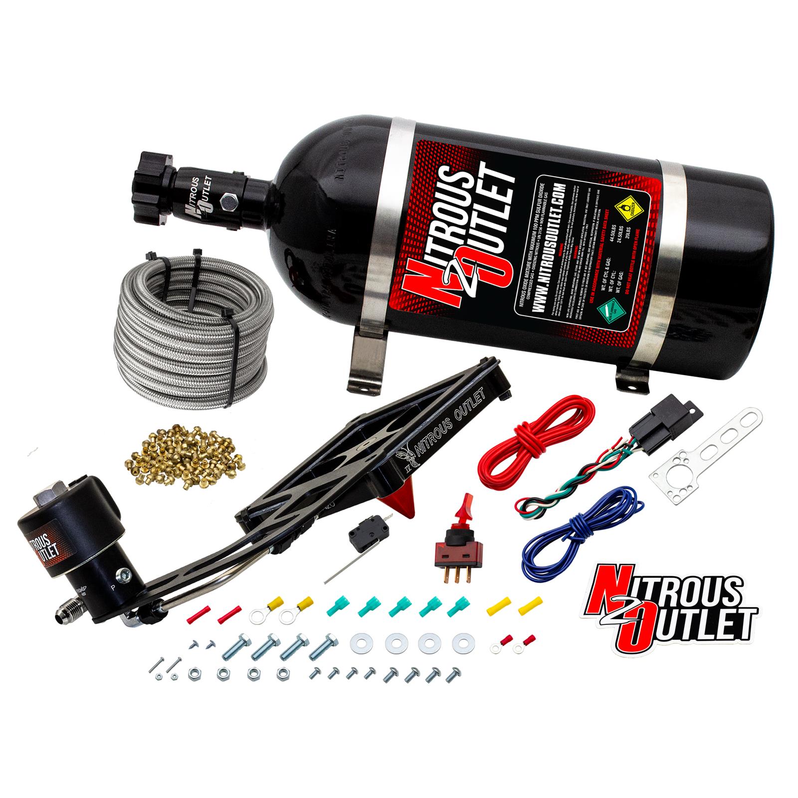 Nitrous Outlet Oxide Systems 00-10681-GEN4-10 Systems, 4500 Stinger 4 Dry Race System - Hard-line/.178 Trashcan Solenoid/Boomerang Solenoid Bracket - (50-600 HP)(10lb Bottle)