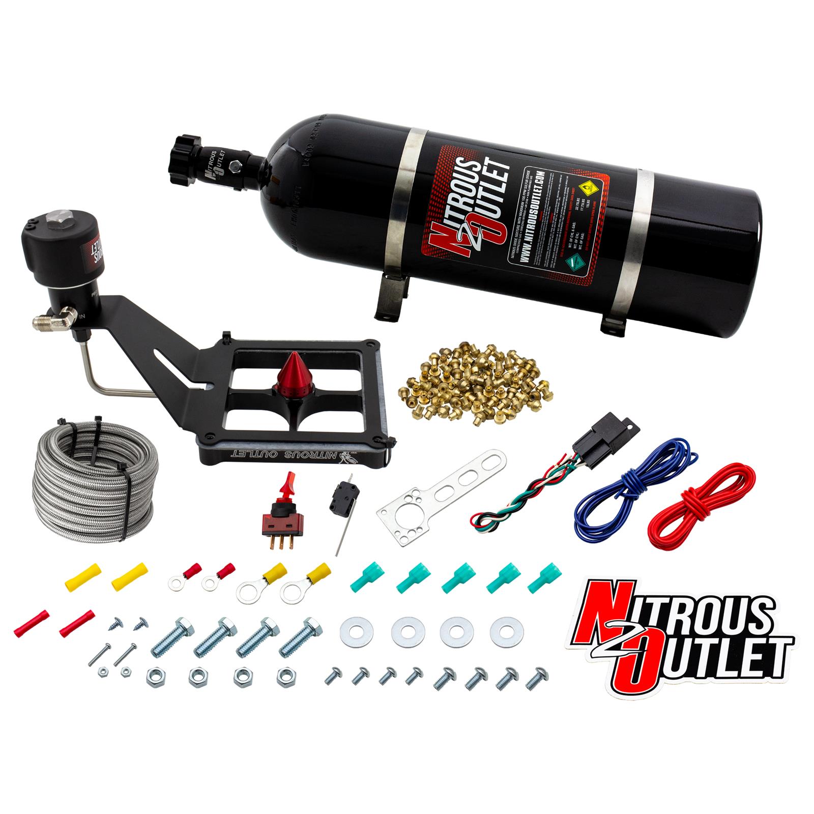 Nitrous Outlet Oxide Systems 00-10683-GEN4-15 Systems, 4500 Stinger 4 Dry Race System - Hard-line/Mount Upside Down - (50-600 HP)(15lb Bottle)