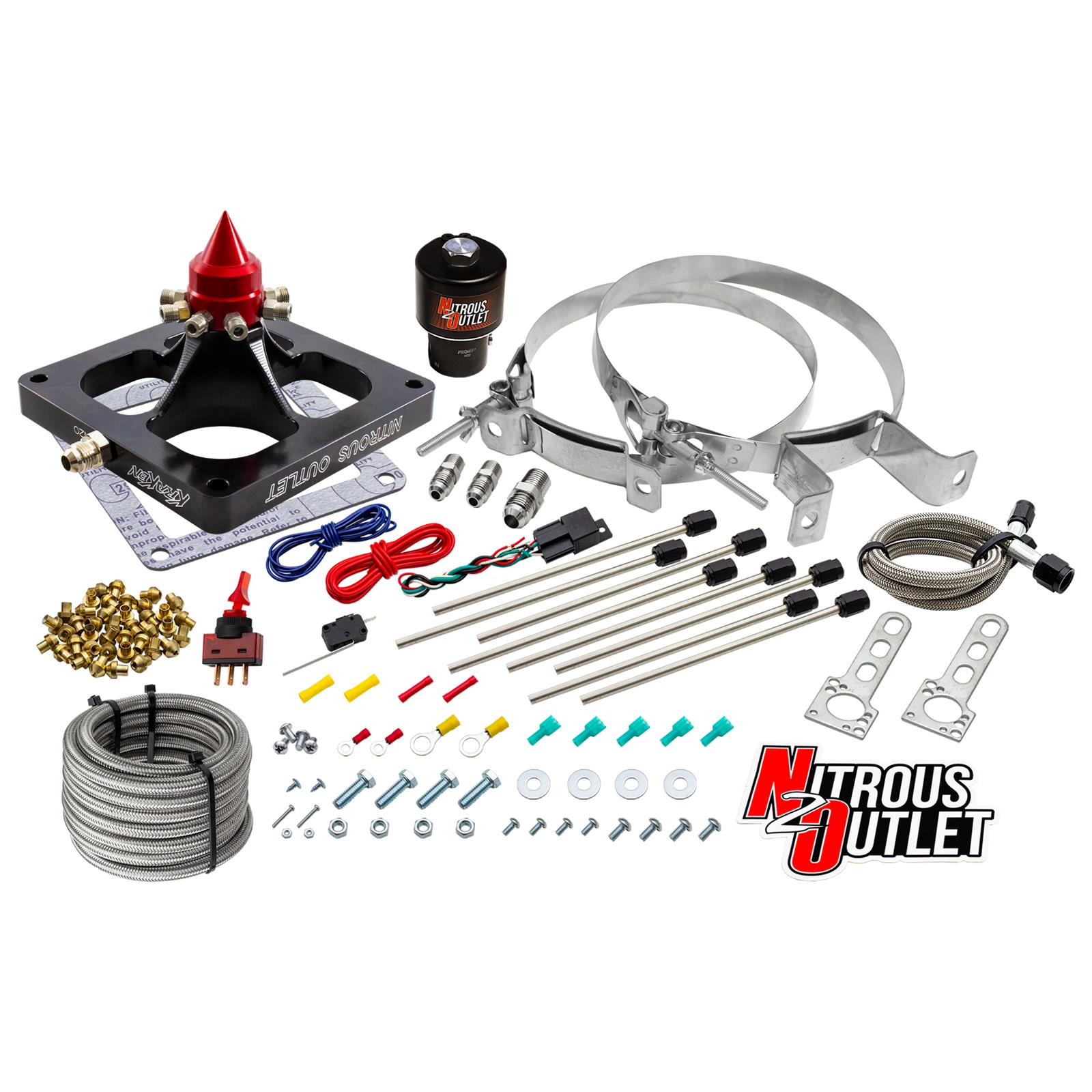 Nitrous Outlet Oxide Systems 00-45900CS-DRY1-00 Systems, 4500 Dry Kraken Competition Plate System - Braided Hose/.199 Competition Trashcan Solenoid/Universal Solenoid Bracket (
