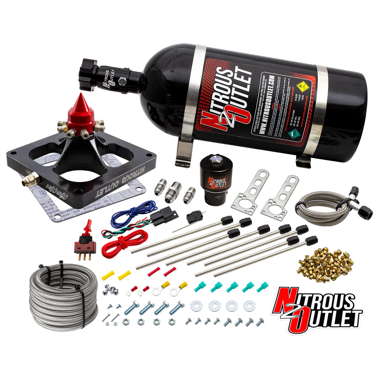 Nitrous Outlet Oxide Systems 00-45900-DRY1-10 Systems, 4500 Dry Kraken Plate System - Braided Hose/.178 MOD Trashcan Solenoid/Universal Solenoid Bracket (100-800hp)(10lb Bott