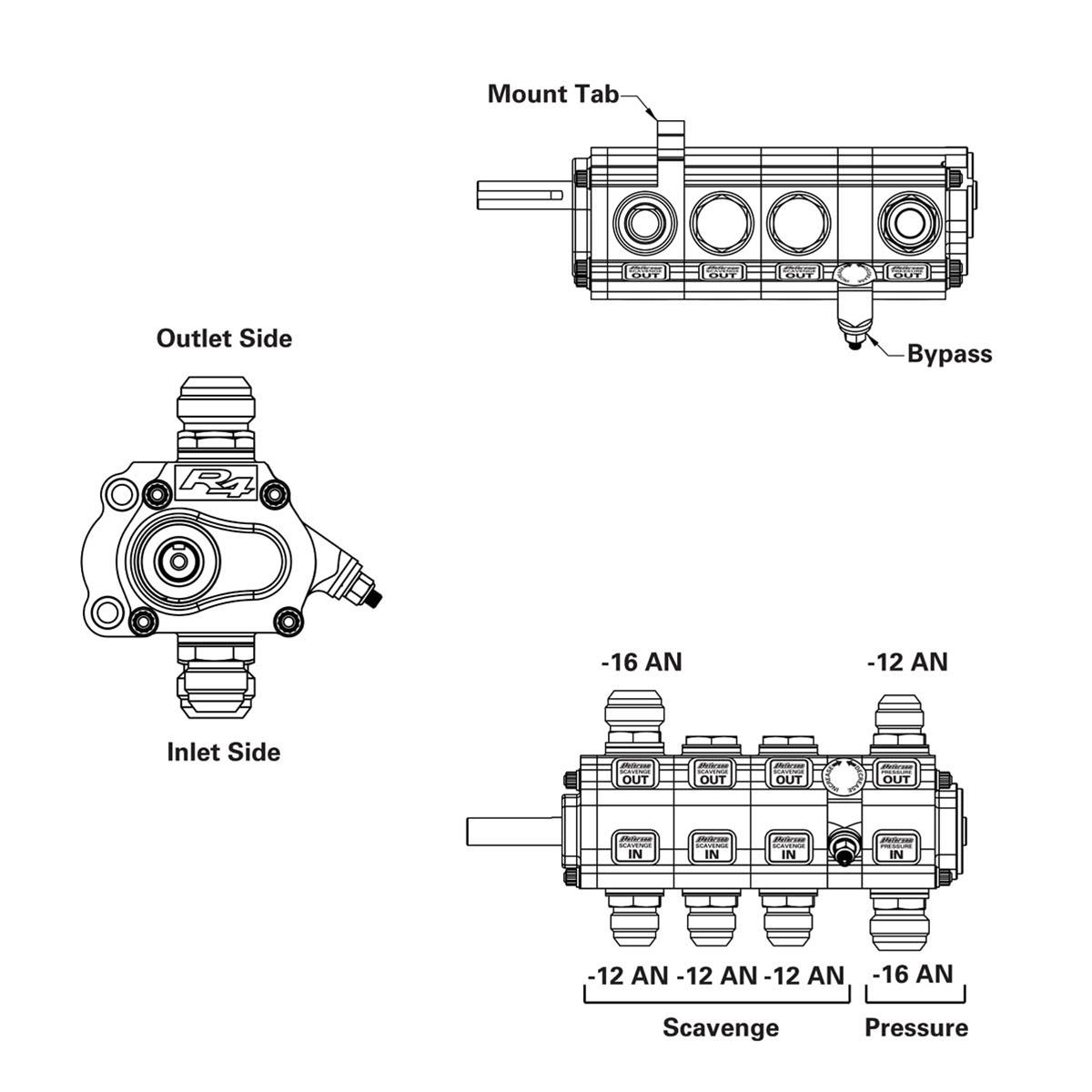 Peterson Fluid Systems R4 4-Stage Oil Pump - Left Side Mount - HV - Rear Drive Drag thumbnail 2