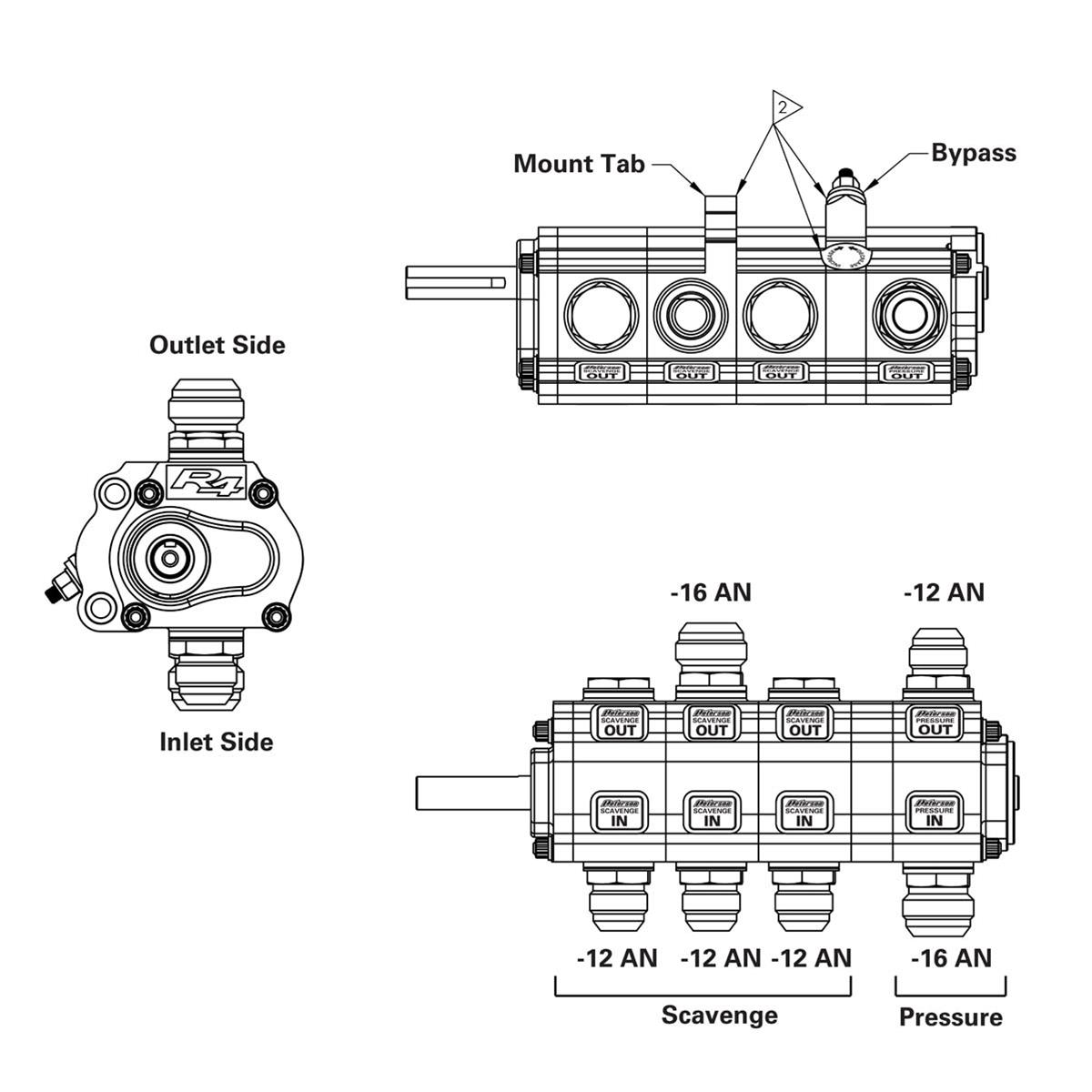 Peterson Fluid Systems R4 4-Stage Oil Pump - Rear Drive Left Side Mount - HV - Drag Adj. thumbnail 3