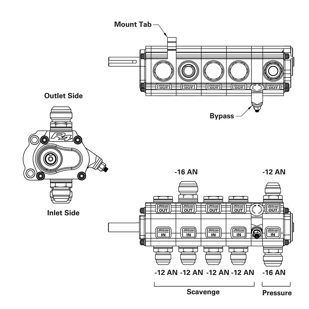 Peterson Fluid Systems R4 5-Stage Oil Pump - Left Side Mount - HV - Rear Drive Drag thumbnail 2