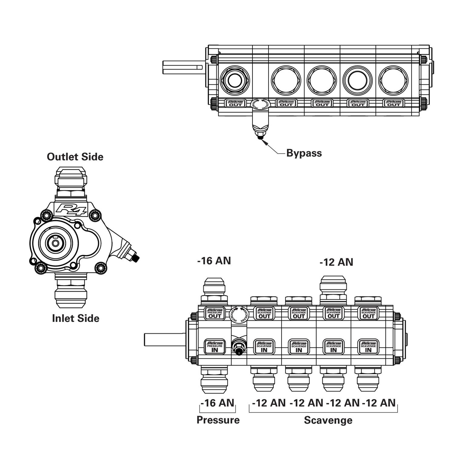 Peterson Fluid Systems R4 Oil Pumps 04-5096 Pump, Dry Sump, High-Volume, High-Pressure, 5/8 in. Driveshaft, Fittings Included, V-Band Mount, Rear Drive, Five Stage, Each thumbnail 3