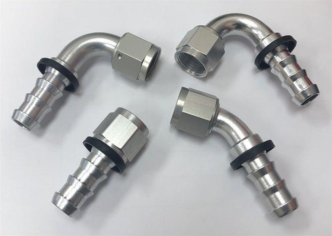 PSC Push Lock Fittings HF-LP008 Fitting, Low Pressure, Hose End, -8 AN Socketless Barb to -8 AN Female Threads, Straight, Aluminum, Natural, Each