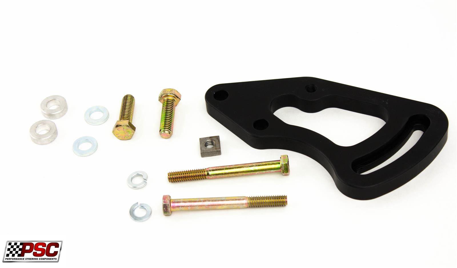 PSC Power Steering Brackets MB05K Bracket, GM Type 2, Driver Side, Engine Block Mount, Aluminum, Black, Chevy, Small Block, Each