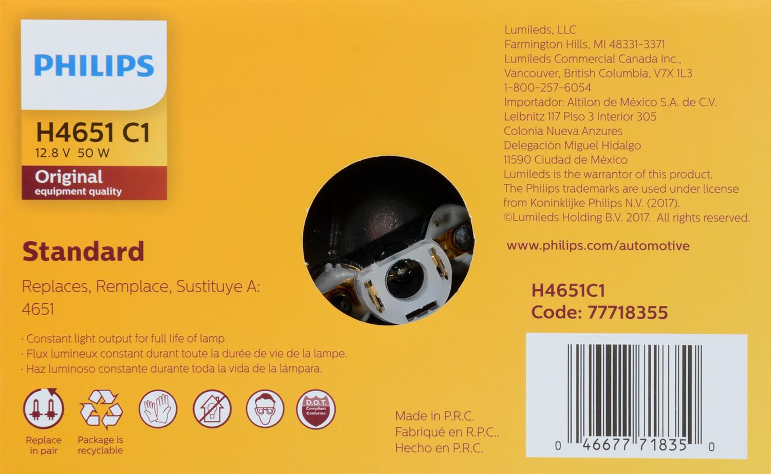 Philips Auto Lighting H4651C1 Philips Standard Sealed Beam