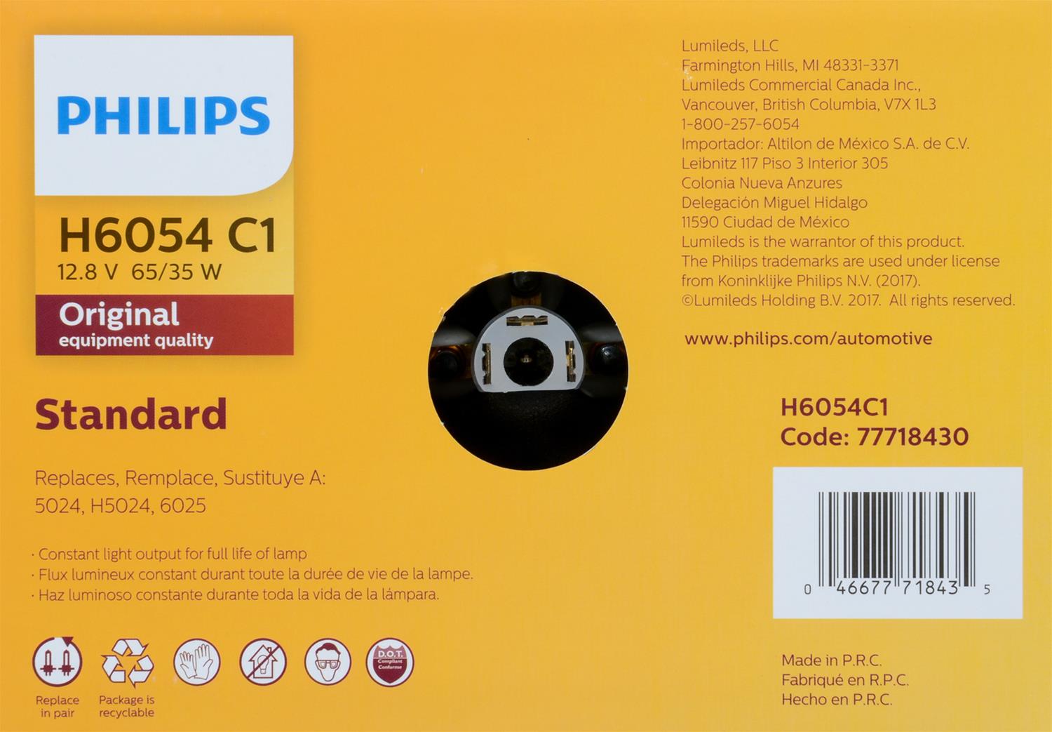 Philips Auto Lighting H6054C1 Philips Standard Sealed Beam Headlights