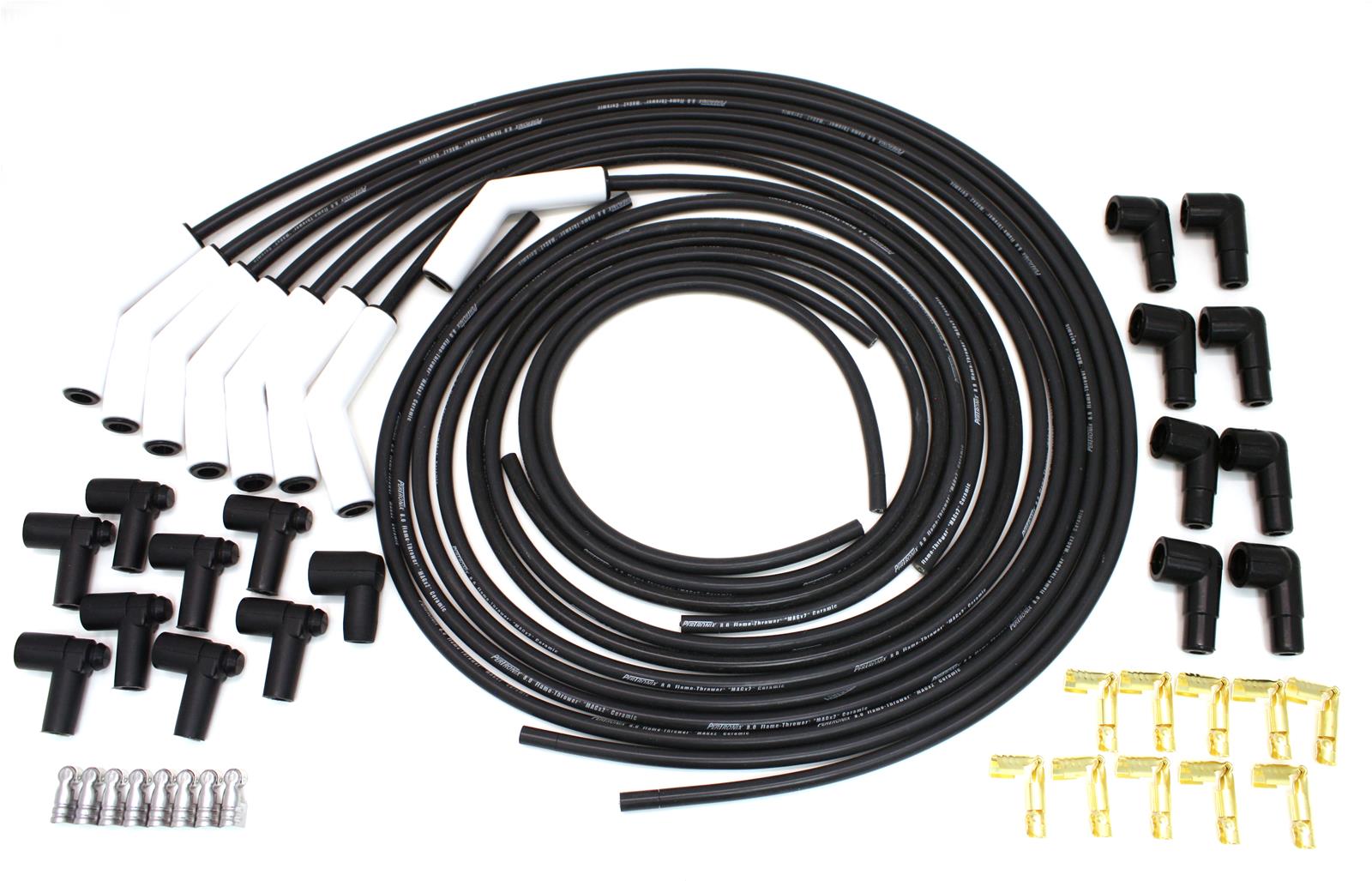 PerTronix Spark Plug Wire Set Flame-Thrower MAGX2 8MM Black With 90-Degree  White Ceramic Boots V8