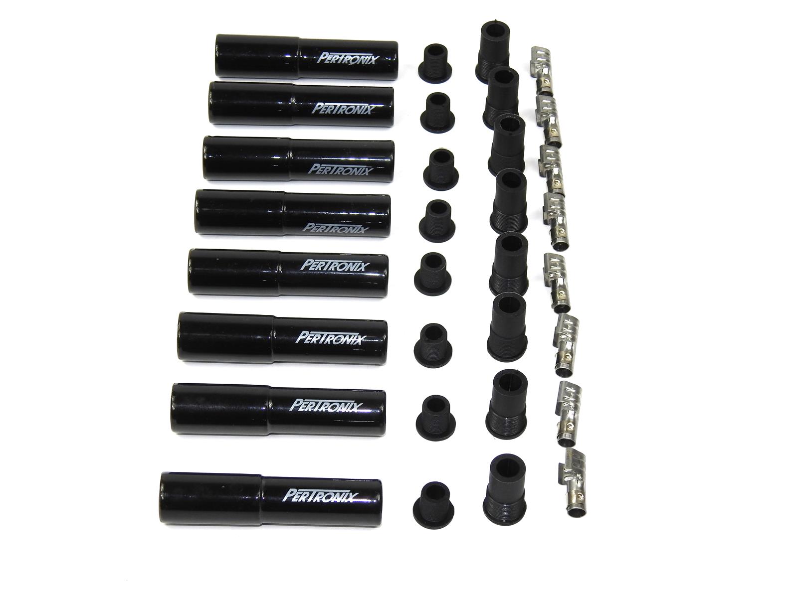 PerTronix Flame-Thrower Ceramic Hi-Temp Universal Spark Plug Boots 8562HT-8 Wire Components, Boots, Straight, Black, 8mm Wire Diameter, Set of 8