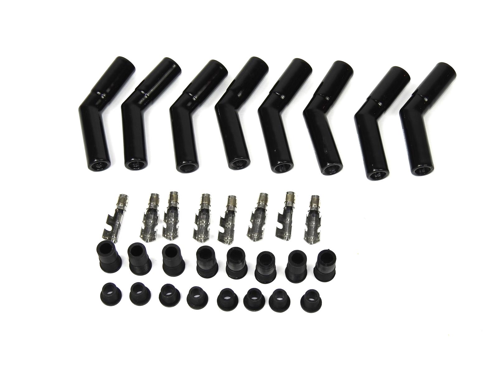 PerTronix Flame-Thrower Ceramic Hi-Temp Universal Spark Plug Boots 8563HT-8 Wire Components, Boots, 45/135 degree Boot Ends, Black, 8mm Wire Diameter, Set of 8