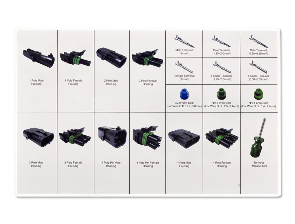PerTronix Weatherpack Connector Kits A2020 Weatherproof Connectors, Plastic, Black, 10 to 24-Gauge AWG, Set of 209 thumbnail 2