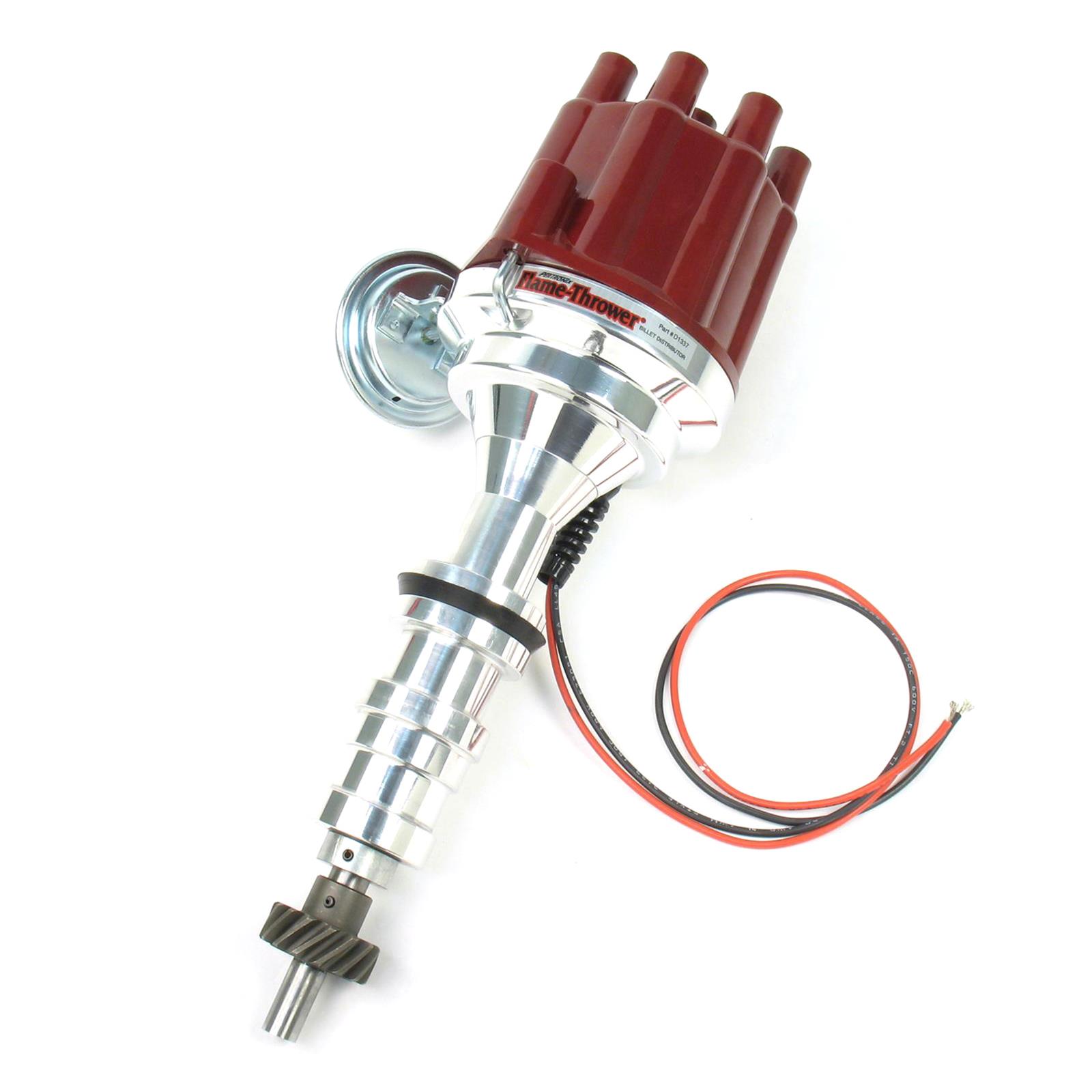 PerTronix Flame-Thrower Plug and Play Billet Distributors with Ignitor II® Module D133701 Distributor, Play, Hall Effect, Vacuum, Mechanical Advance, Red Cap, Ford, 332-428, Each