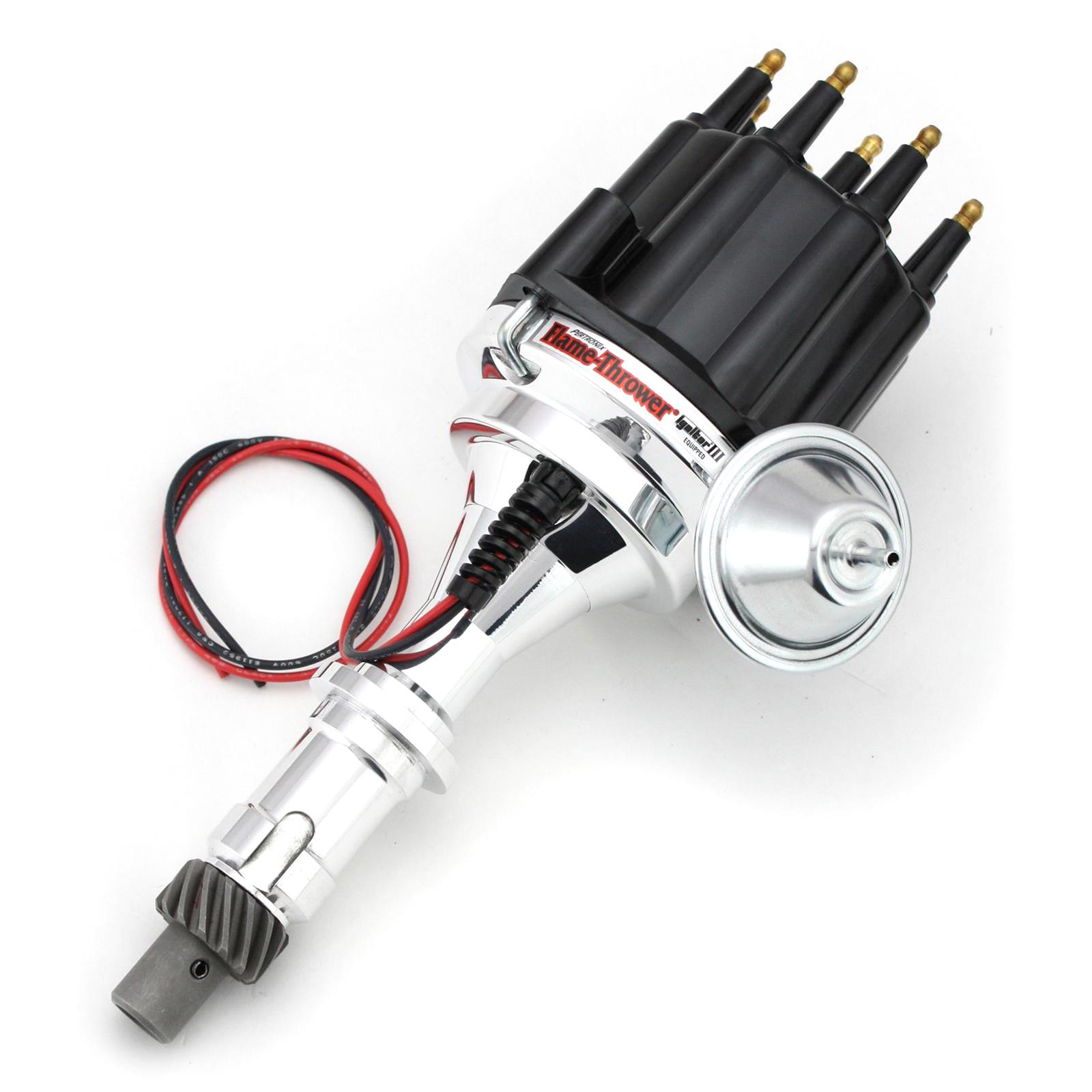 PerTronix Flame-Thrower Plug and Play Billet Distributors with Ignitor III® Module D7120710 Distributor, Play, Hall Effect Pickup, Vacuum Advance, Black Cap, Pontiac V8, Each