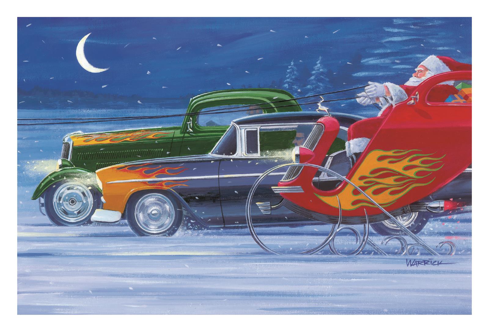 Summit Gifts CC10746 Santa Moonlight Drag Racing Christmas CardsSet