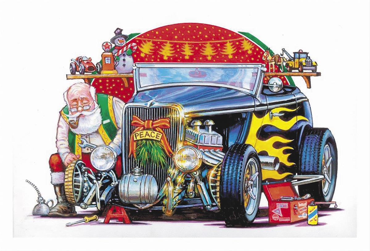 Summit Gifts CC11120 Santa Working on His Street Rod Christmas Cards