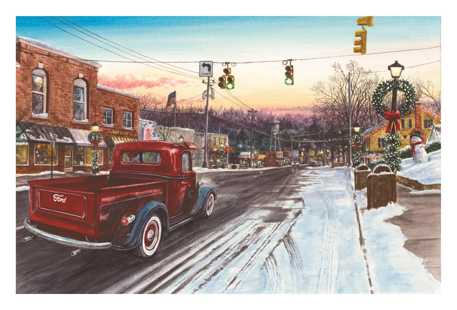 Summit Gifts CC11251 Red Pickup Traveling Down Main Street Christmas