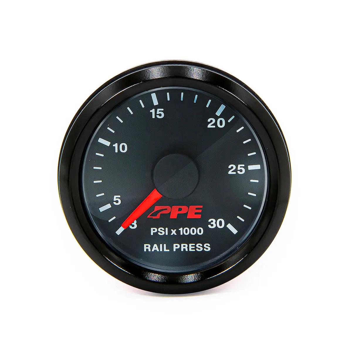 PPE Gauges 513020000 Gauge, Fuel Rail Pr, 0 to 30000 PSI, GM 6.6L 06-13, Wh Num/Bk face/Red needle