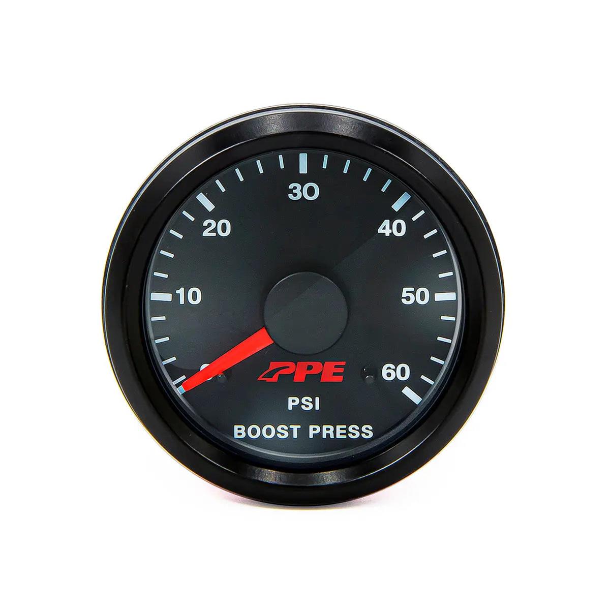 Pacific Performance Engineering Analog Gauges 516010000 Gauge, Turbo Boost, 0-60 psi, 2 1/16 in. Diameter, Analog, Full Sweep, Illuminated, Mechanical, Black Face, Black Bezel, Each