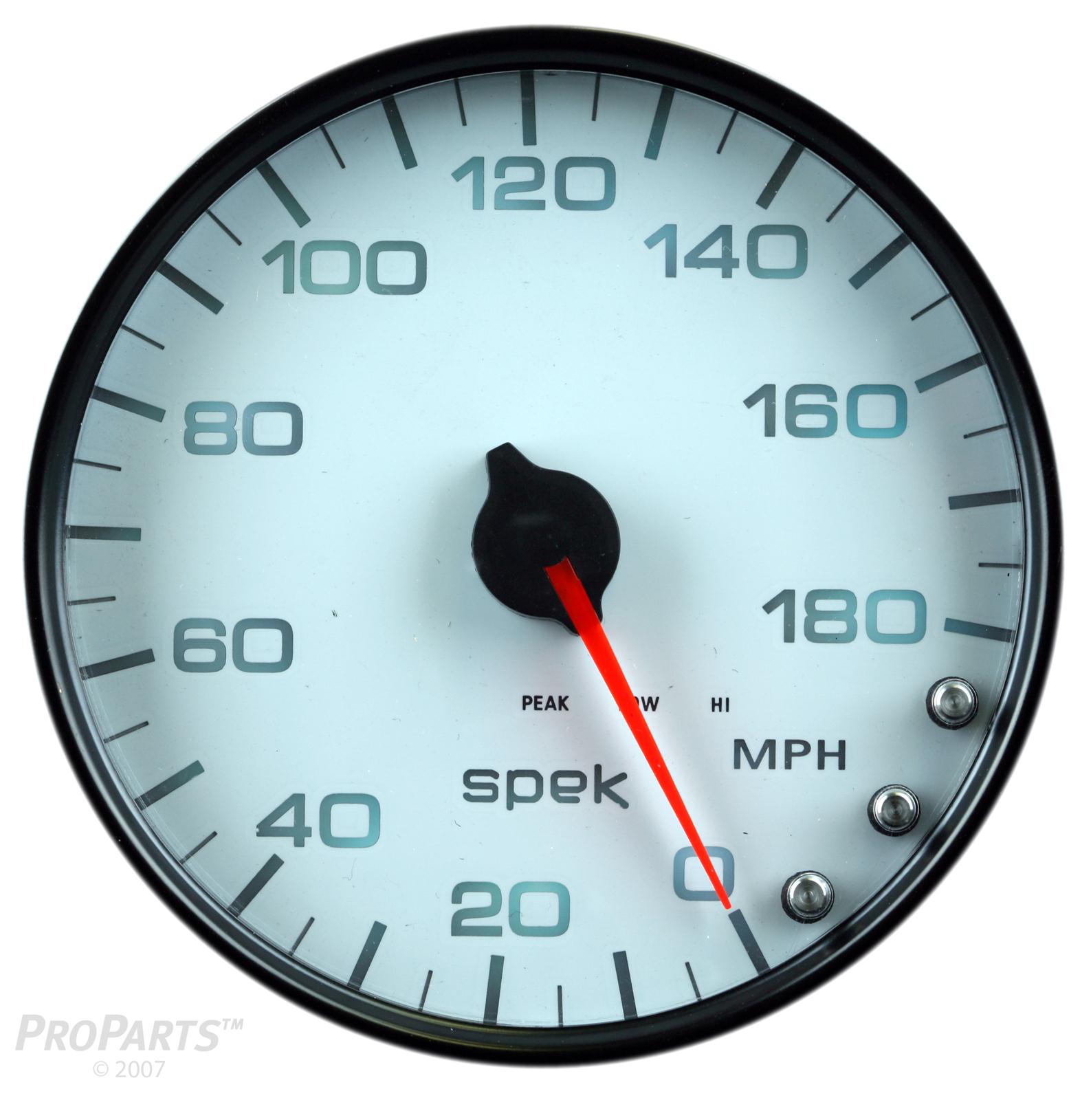 Autometer Spek-Pro Gauge Speedometer 5in 180 Mph Elec. Programmable White/Black