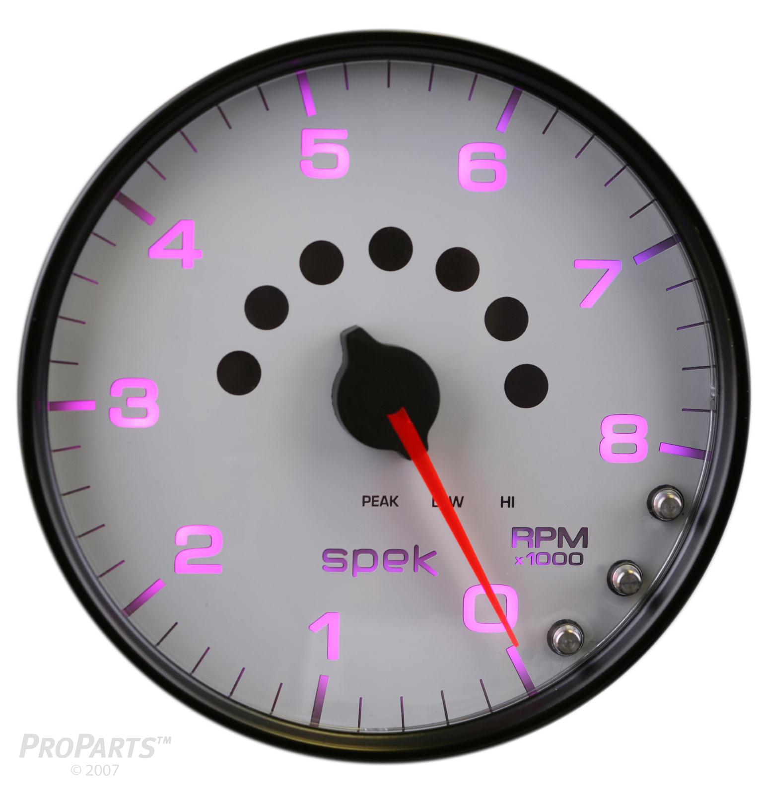 Autometer Spek-Pro Gauge Tachometer 5in 8K Rpm W/Shift Light & Peak Mem White/Black