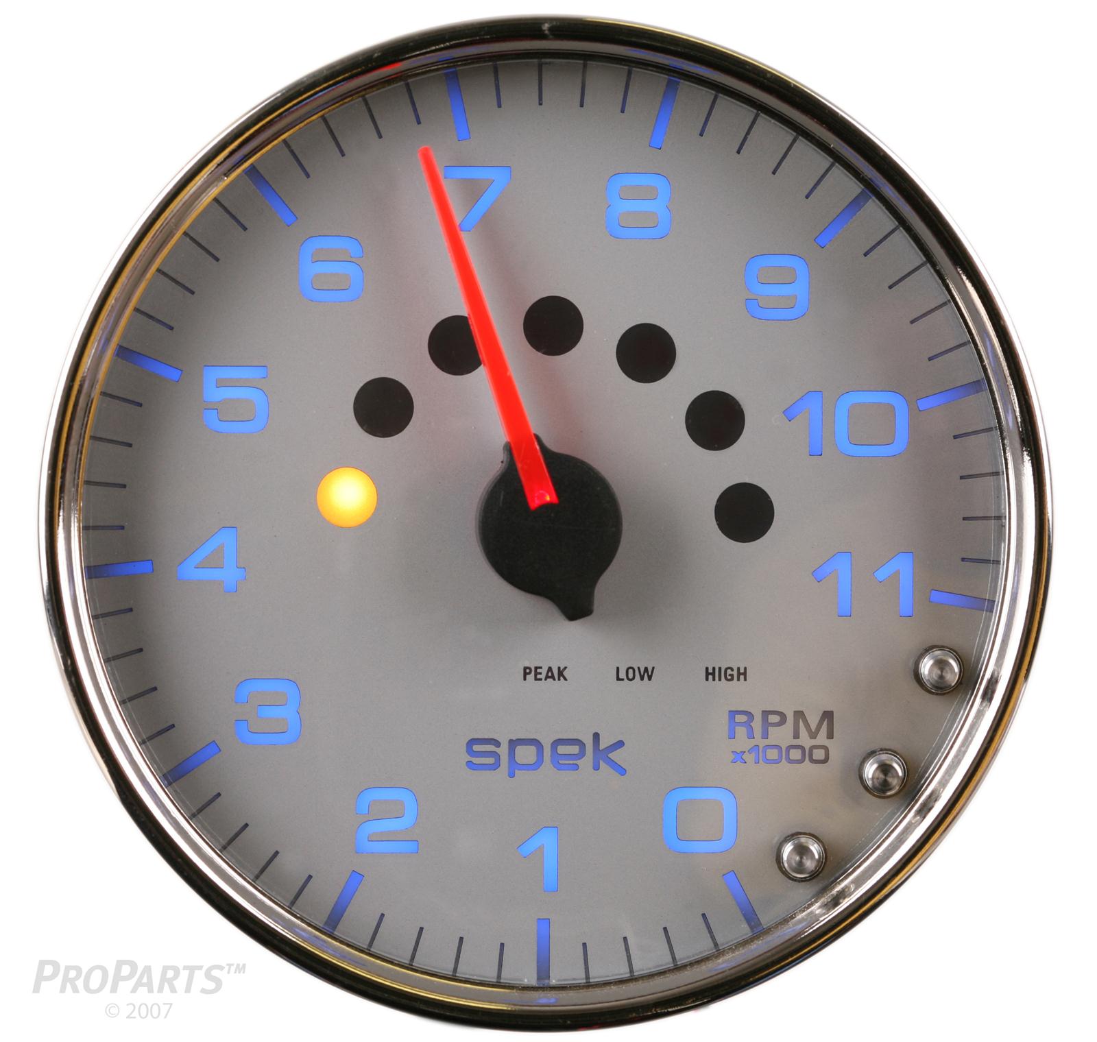 Autometer Spek-Pro Gauge Tachometer 5in 11K Rpm W/Shift Light & Peak Mem Silver/Chrome thumbnail 2