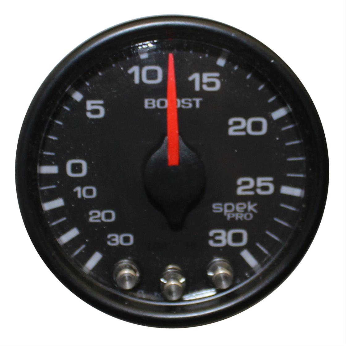 Autometer Spek-Pro Gauge Vac/Boost 2 1/16in 30Inhg-30psi Stepper Motor W/Peak & Warn Black/Black