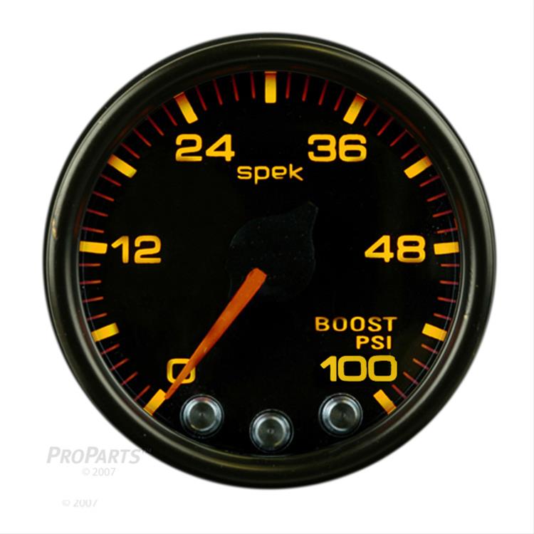 Autometer Spek-Pro Gauge Boost 2 1/16in 100psi Stepper Motor W/Peak & Warn Blk/Blk