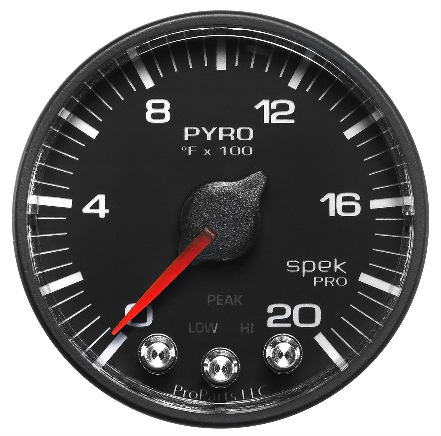 Autometer Spek-Pro Gauge Pyro. (Egt) 2 1/16in 2000f Stepper Motor W/Peak & Warn Blk/Blk