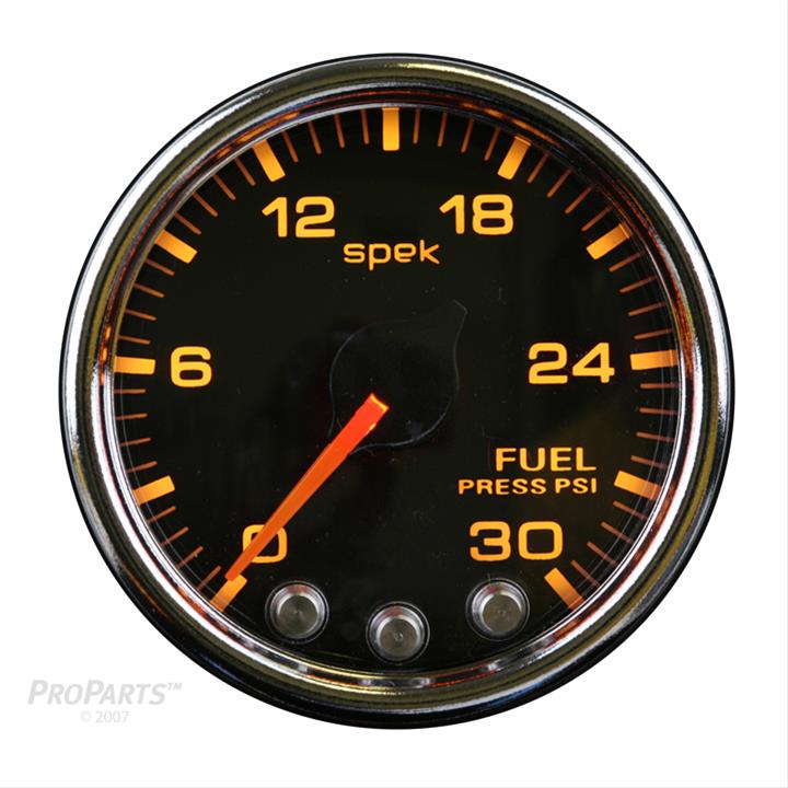 Autometer Spek-Pro Gauge Fuel Press 2 1/16in 30psi Stepper Motor W/Peak & Warn Blk/Chrm