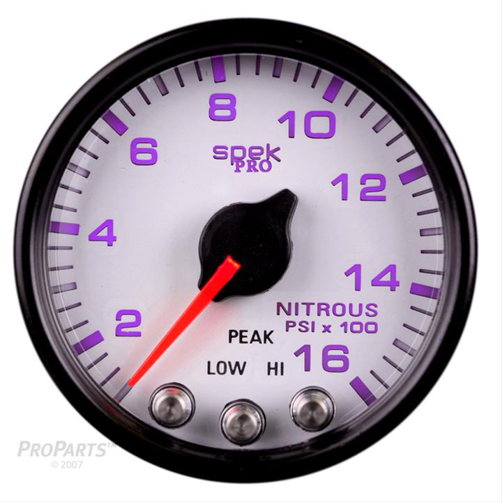 Autometer Spek-Pro Gauge Nitrous Press 2 1/16in 1600psi Stepper Motor W/Peak & Warn Wht/Blk