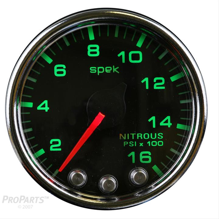 Autometer Spek-Pro Gauge Nitrous Press 2 1/16in 1600psi Stepper Motor W/Peak & Warn Blk/Chrm