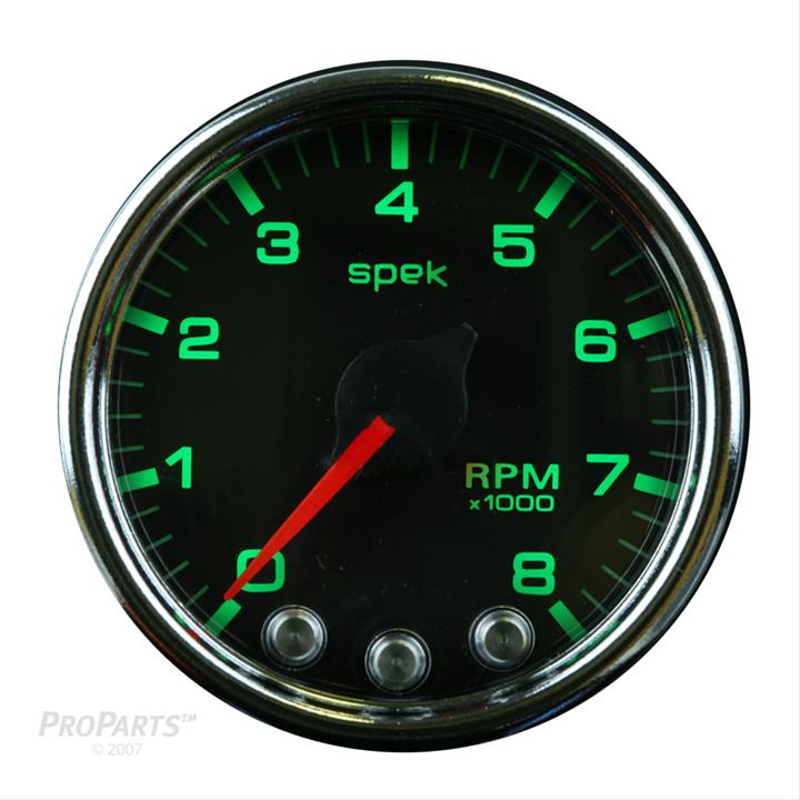Autometer Spek-Pro Gauge Tach 2 1/16in 8K Rpm W/ Shift Light & Peak Mem Blk/Chrm