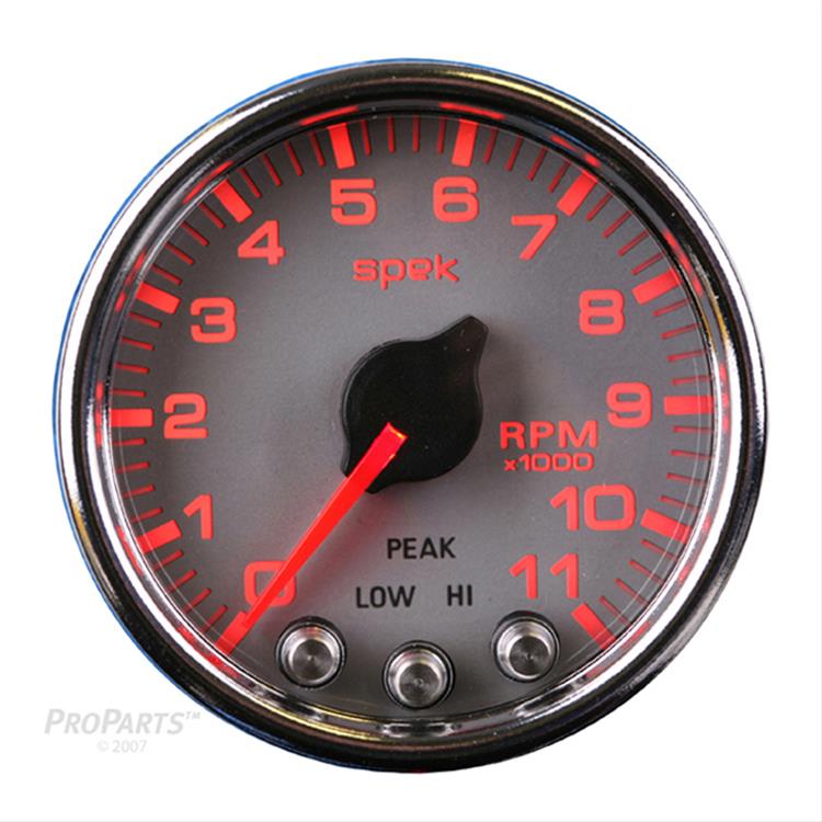 Autometer Spek-Pro Gauge Tach 2 1/16in 11K Rpm W/ Shift Light & Peak Mem Slvr/Chrm