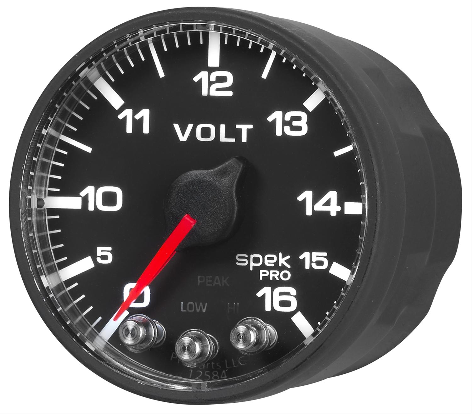 AutoMeter Gauge Voltmeter 2-1/16in. 16V Stepper Motor W/Peak & Warn Blk/Blk Spek-Pro