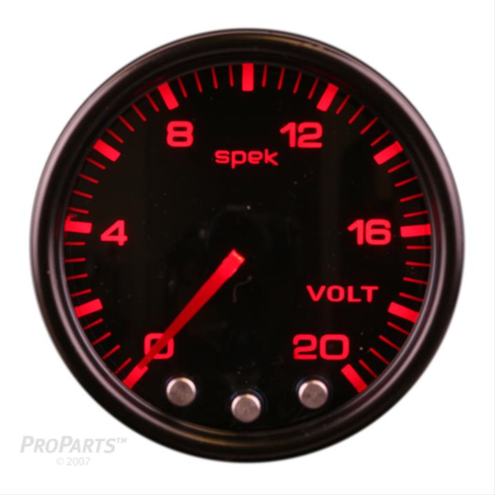 Autometer Spek-Pro Gauge Voltmeter 2 1/16in 16V Stepper Motor W/Peak & Warn Blk/Smoke/Blk