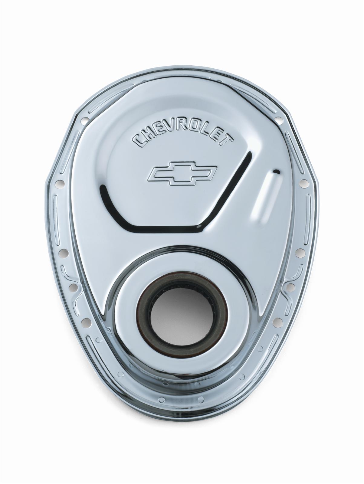 Proform Chevy Bowtie Timing Chain Covers 141-215 Cover, 1-Piece, Steel, Chrome Plated, Chevrolet and Emblems, Chevy, Small Block, Each