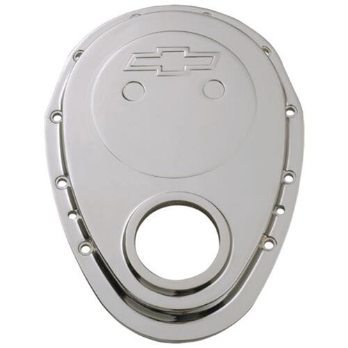 Proform GM Licensed Diecast Aluminum Timing Chain Covers 141-218 Cover, 1-Piece, Aluminum, Chrome, Bowtie Emblem, Chevy, Small Block, Kit