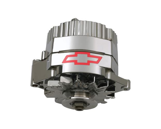 Proform Alternators 141-660 Alternator, Chrome, Red Chevy Bowtie Emblem, Internal Regulator, V-Belt Pulley, 120 Amp, 1-Wire, GM, Each thumbnail 2