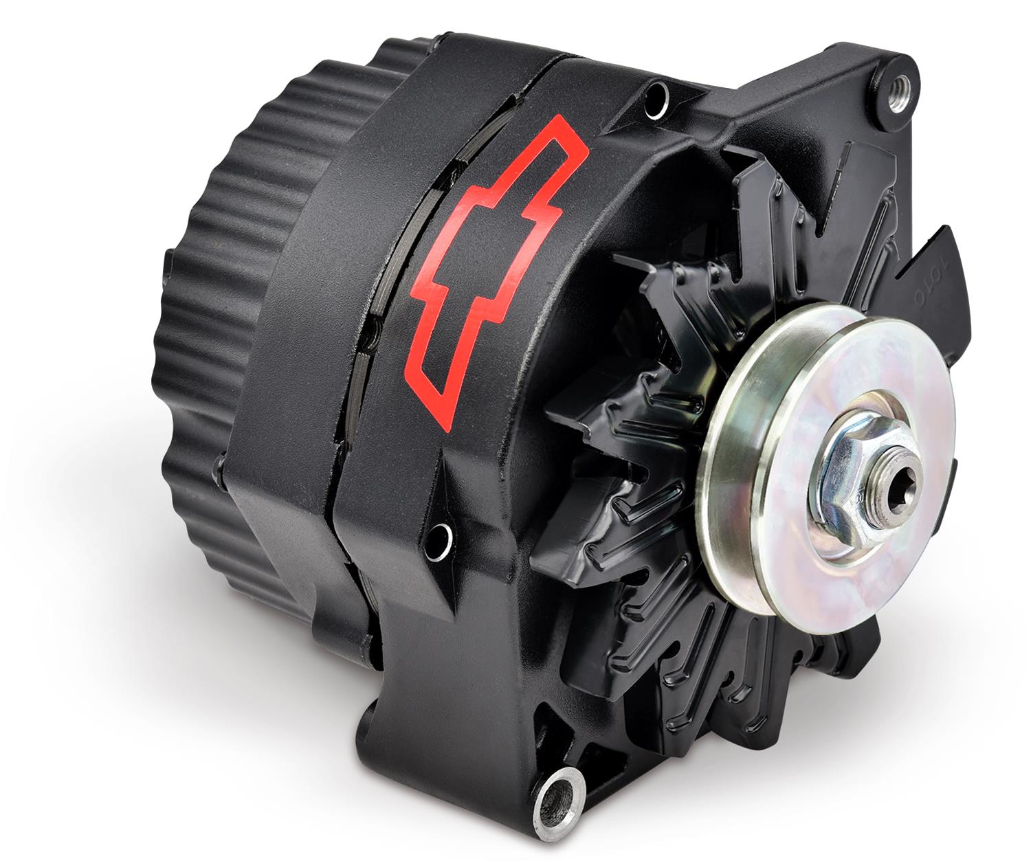 Proform Alternators 141-662 Alternator, Black Crinkle, Red Chevy Bowtie Emblem, Internal Regulator, V-Belt Pulley, 100 Amp, 1-Wire, GM, Each thumbnail 4